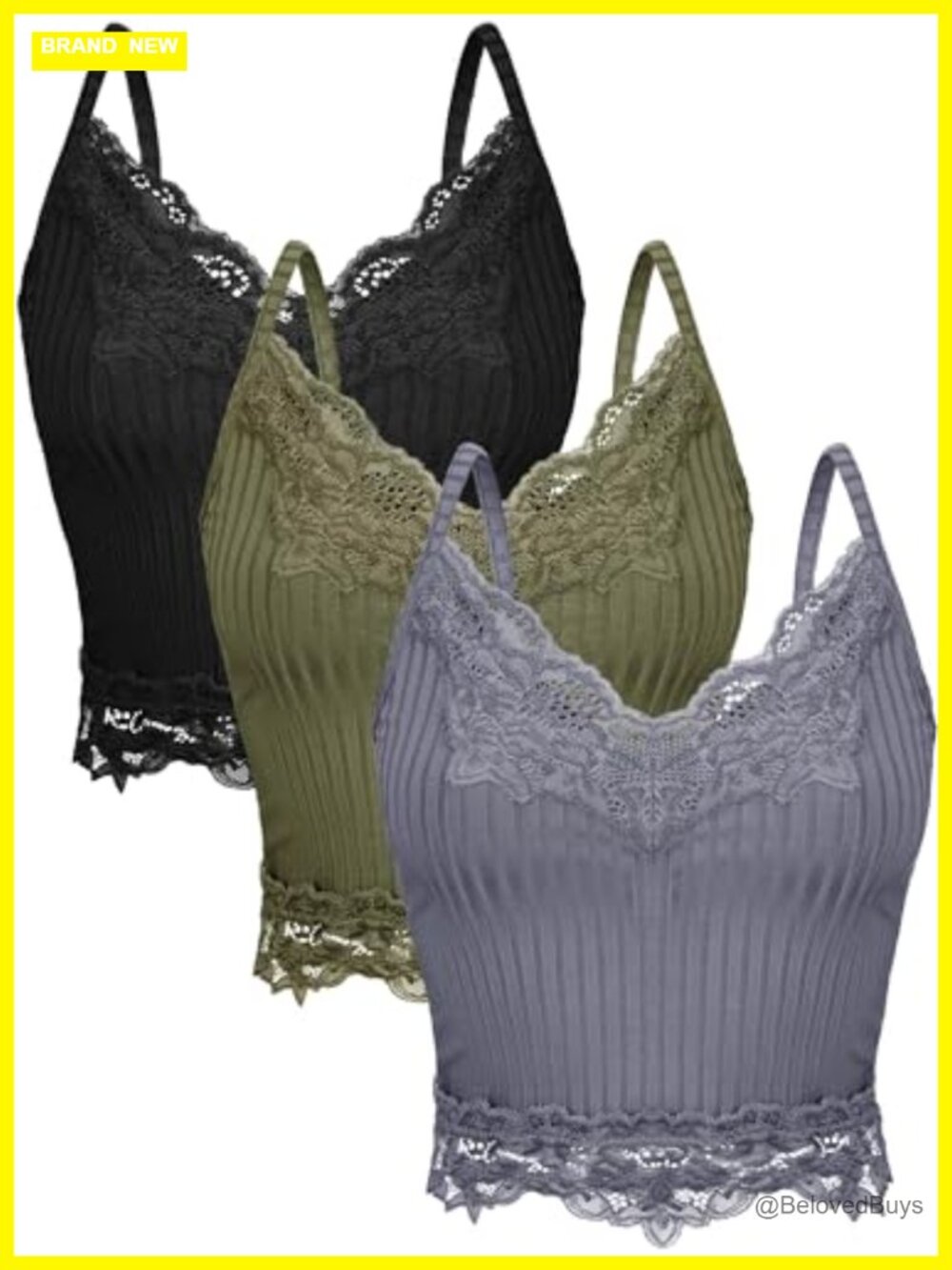 3 Pc Lace Tank Tops Sleeveless Crop V-Neck Backless Polyester